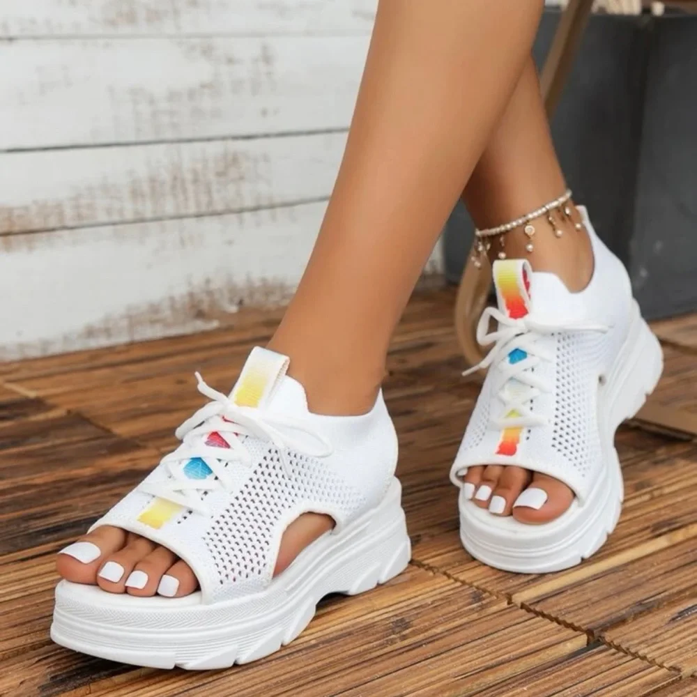 Color Block Lace-up Front Sport Sandals - Picture 3 of 3